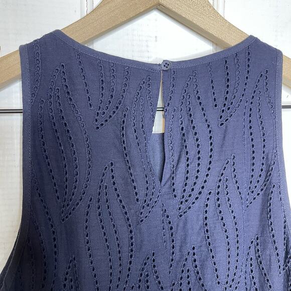 NWOT Ann Taylor Petite Eyelet Midi Dress Fit & Flare Size 4P Navy Blue Pleated - Picture 5 of 9